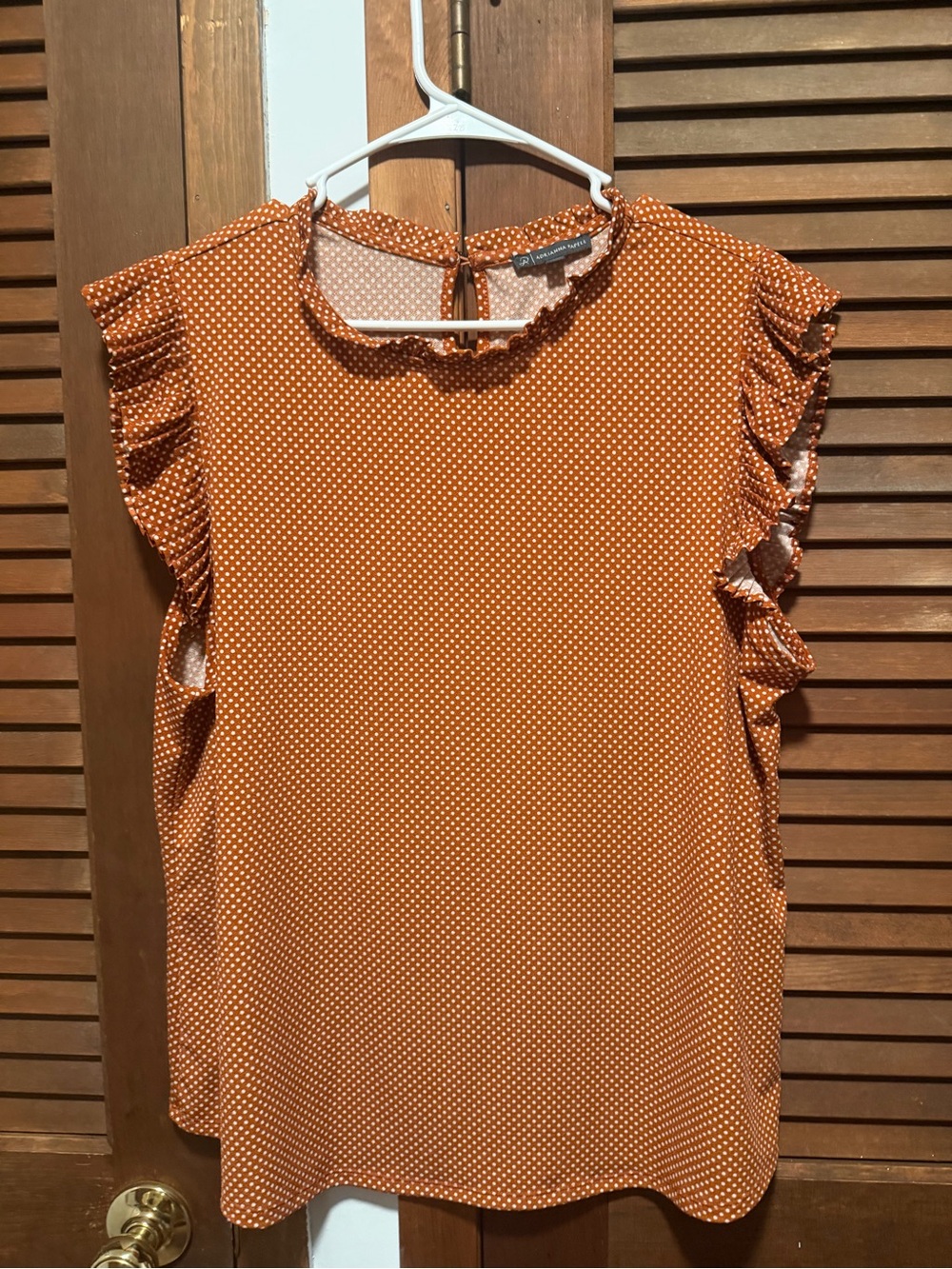 Adrianna Papell Rust Orange Polka Dot Ruffle Sleeve Blouse